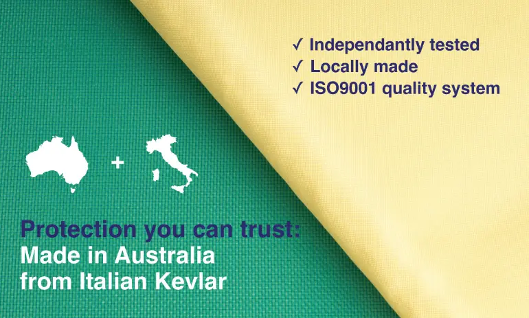 Kevlar stab materials with Italian sourced and Australian made icons